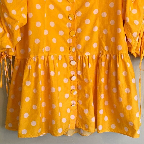 Revolve Nicholas Ruched Sleeve Button Front Dress Yellow Polka Dot No Belt 10 - Picture 9 of 16